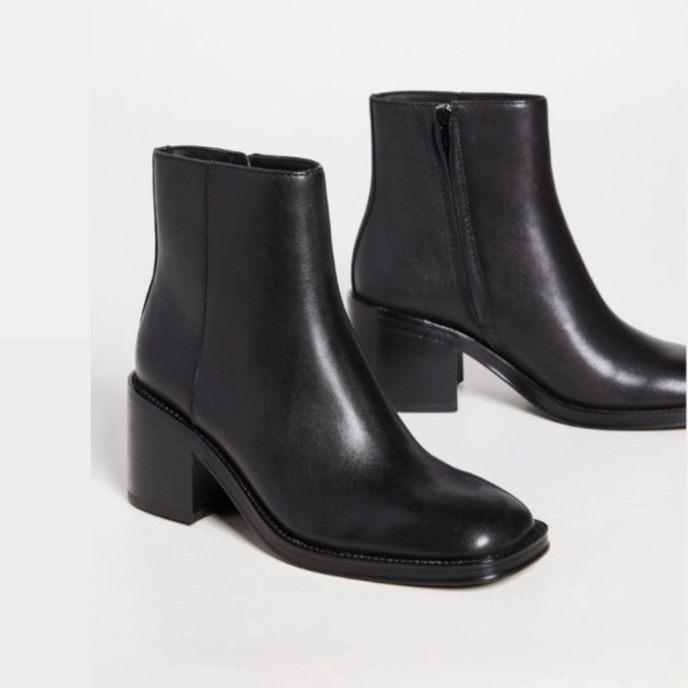 Loeffler Randall Blakely Black Square Toe Mid Heel leather boots 7.5